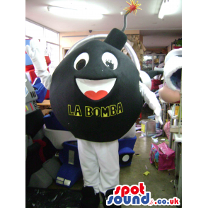 Black Bomb Mascot With Letters And Funny Face - Custom Mascots