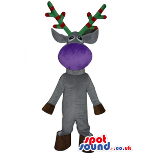 Grey moose with a violet nose and red and green horns - Custom