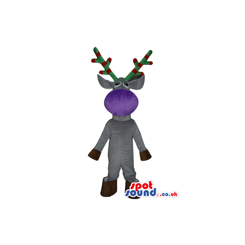 Grey moose with a violet nose and red and green horns - Custom