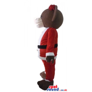 Brown bear wearing a santa claus suit - Custom Mascots