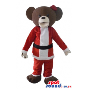 Brown bear wearing a santa claus suit - Custom Mascots