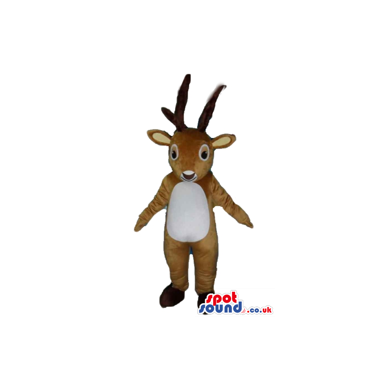 Brown deer with a white belly and black horns - Custom Mascots