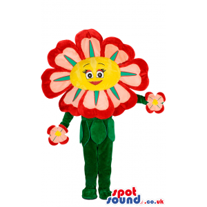 Flower Mascot With Blue Petals, Green Leaves And Lovely Face -