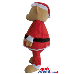 Brown bear wearing a santa claus suit - Custom Mascots