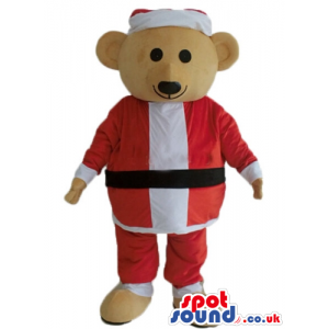 Brown bear wearing a santa claus suit - Custom Mascots