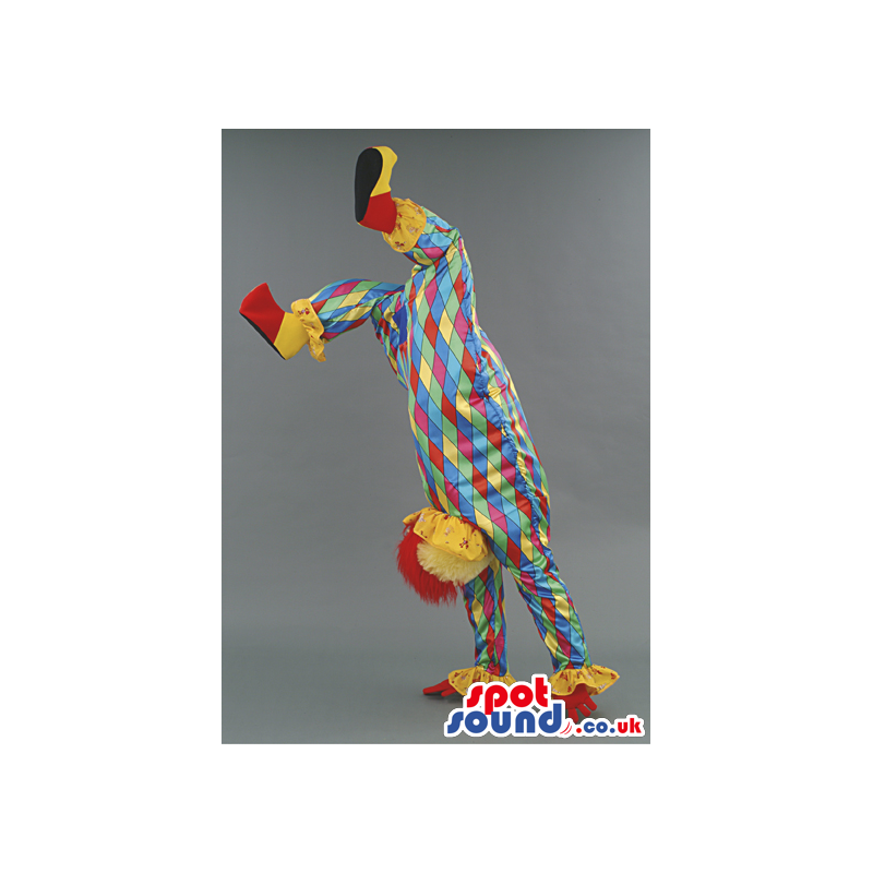 Clown Mascot With Colorful Diamond Clothes And Wig - Custom
