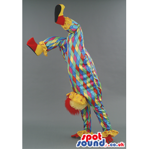 Clown Mascot With Colorful Diamond Clothes And Wig - Custom