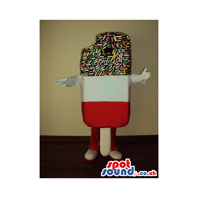 Ice-Cream Mascot With Three Colors And Flavors And Frosting -