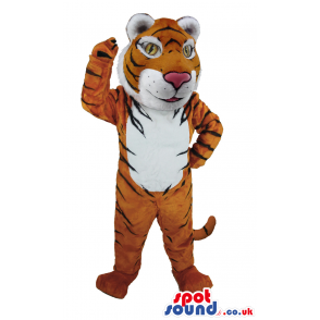 Tiger Mascot With Teeth, Jaws And White Belly And Black Stripes
