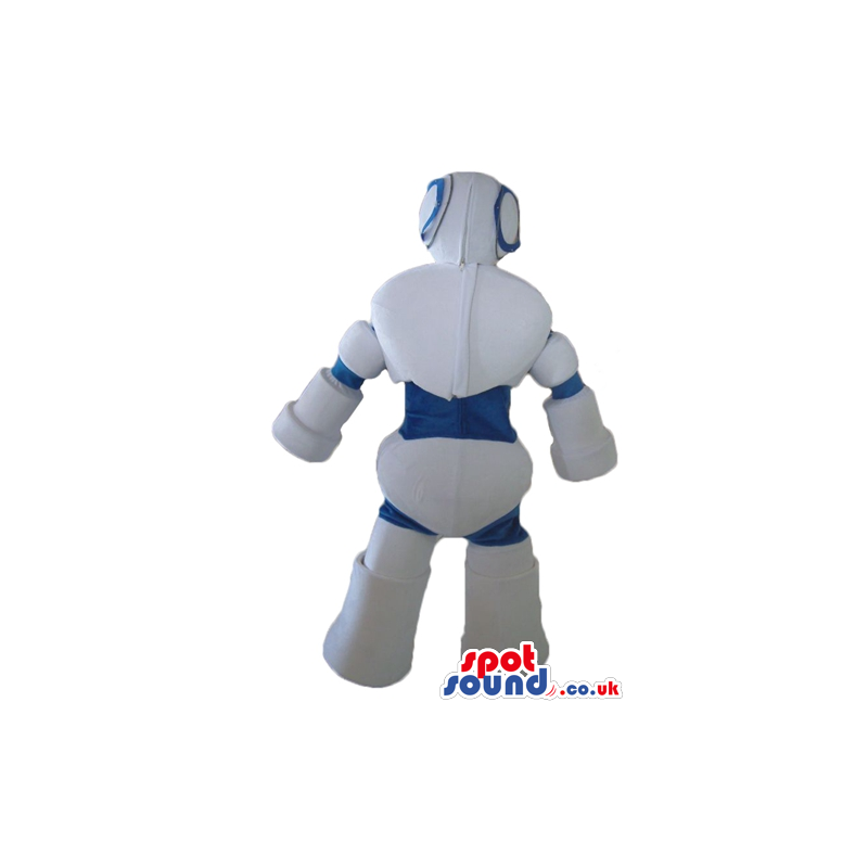 White and blue robot - your mascot in a box! - Custom Mascots