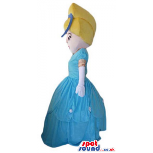 Blonde princess wearing a long light-blue dress - Custom Mascots