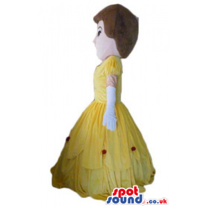 Princess with brown hair wearing a long yellow dress - Custom