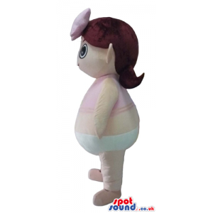 Girl with brown pony tails wearing white diapers and a pink