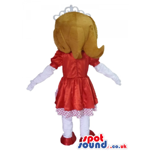 Little princess sofia the first wearing a red dress with