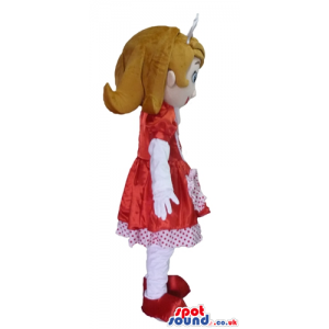 Little princess sofia the first wearing a red dress with