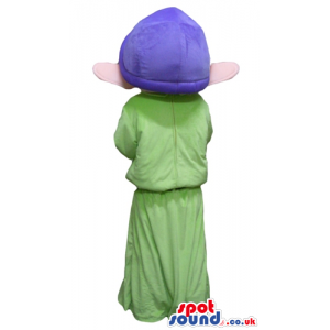 Young dwarf wearing a purple hat, a green shirt, green trousers