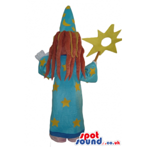Witch with long brown hair wearing a pink pajama, a light-blue