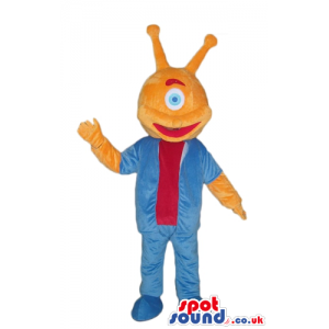 Orange single eyes monster with 2 antennae - Custom Mascots