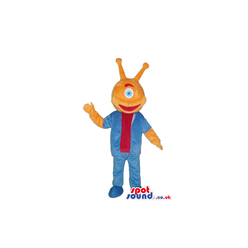 Orange single eyes monster with 2 antennae - Custom Mascots