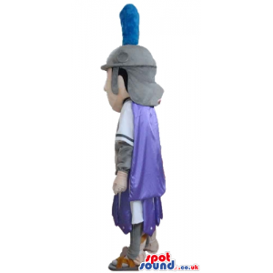 Knight wearing a grey and purple suit and a grey and blue