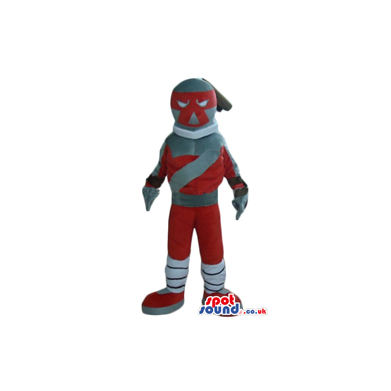 Grey ninja turtle with a red mask over the eyes, red trousers