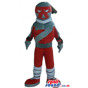 Grey ninja turtle with a red mask over the eyes, red trousers