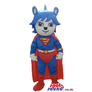 Cat with blue hair dressed as superman - Custom Mascots