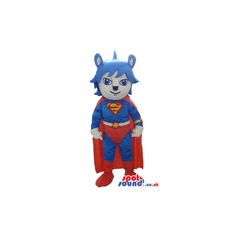 Cat with blue hair dressed as superman - Custom Mascots