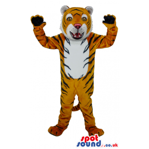 Orange Tiger Mascot With Black Stripes And White Belly - Custom