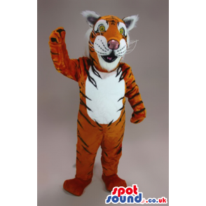 Orange Tiger Mascot With Black Stripes And White Belly - Custom