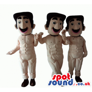 Three naked men with moustache and black shoes - Custom Mascots