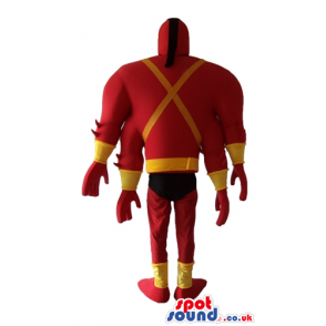 Muscleous super heroe with four arms wearing a red and yellow