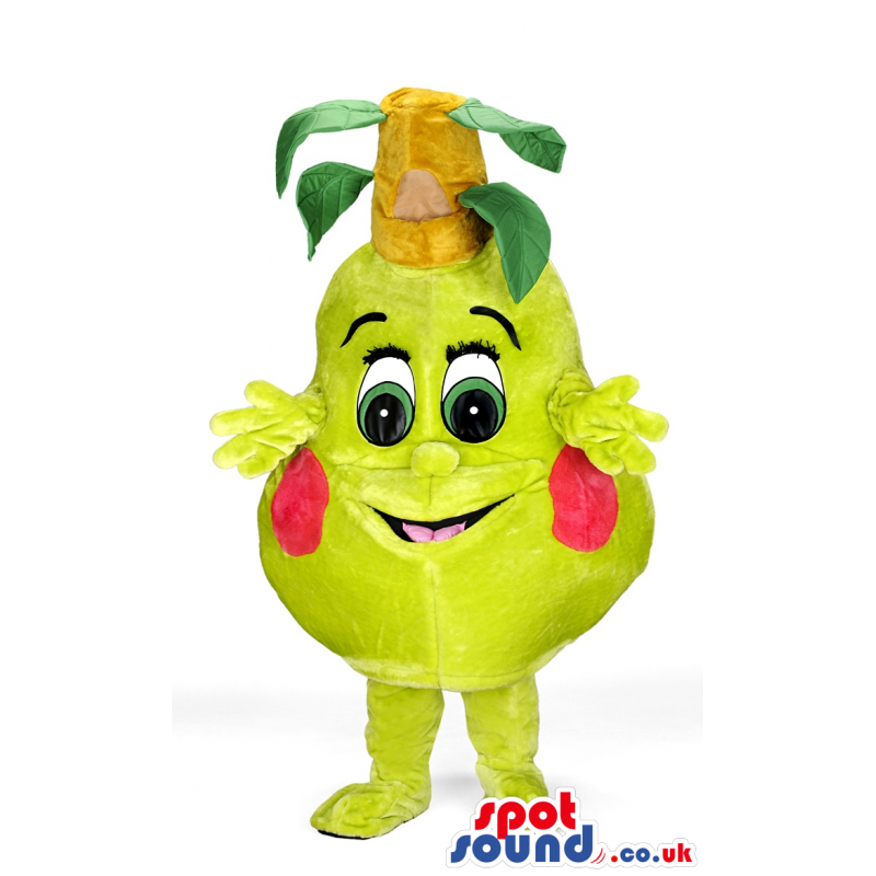 Lemon Fruit Mascot With Red Cheeks And Big Eyes And Leaves -