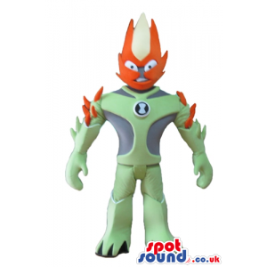 Monster with a green and grey body and an orange face, two arms