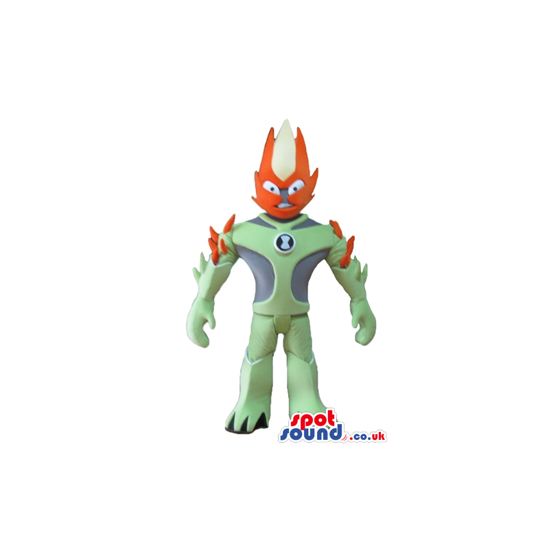 Monster with a green and grey body and an orange face, two arms