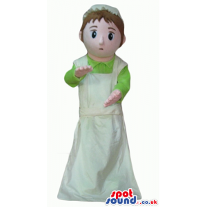 Maid wearing a green shirt and a white pinafore - Custom Mascots