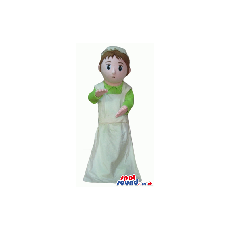 Maid wearing a green shirt and a white pinafore - Custom Mascots