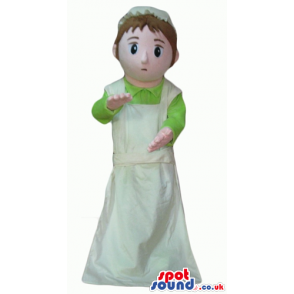 Maid wearing a green shirt and a white pinafore - Custom Mascots