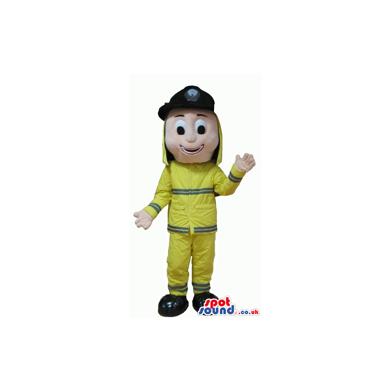 Smiling man wearing a yellow fireman suit and cap - Custom Smiling man wearing a yellow fireman suit and cap - Custom