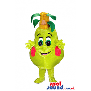 Lemon Fruit Mascot With Red Cheeks And Big Eyes And Leaves -