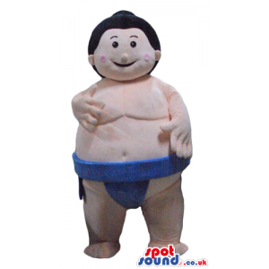 Fat man with black hair wearing blue sumo clothes - Custom