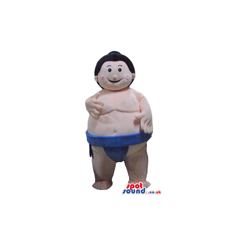 Fat man with black hair wearing blue sumo clothes - Custom