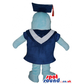 Light-blue penguin wearing glasses, a blue graduate hat and a