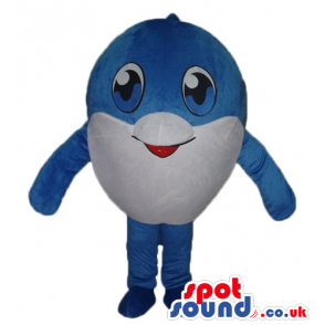 Blue dolphin with big eyes showing a red tongue - Custom Mascots