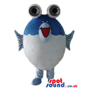 Blue and light-blue fish with big popping eyes and a red mouth