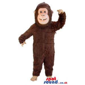 Brown Monkey Animal Plain Mascot With White Tooth And Black