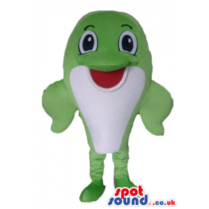 Green dolphin with big eyes and a red mouth - Custom Mascots