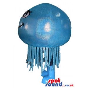 Blue jellyfish with a big head, big eyes and a big smile -