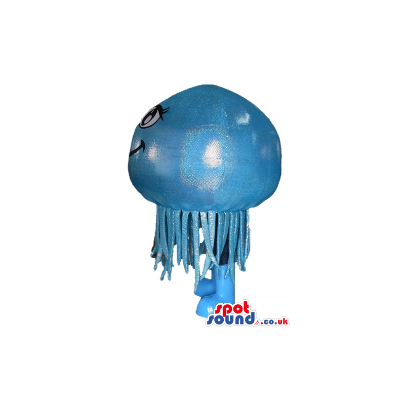 Blue jellyfish with a big head, big eyes and a big smile -