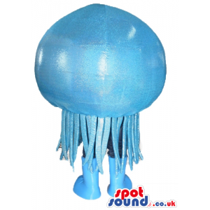 Blue jellyfish with a big head, big eyes and a big smile -